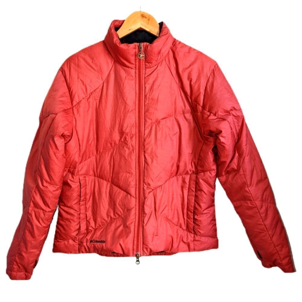 𝅺COLUMBIA Red / Orange Down Puffer Short Puffer Coat Size Large